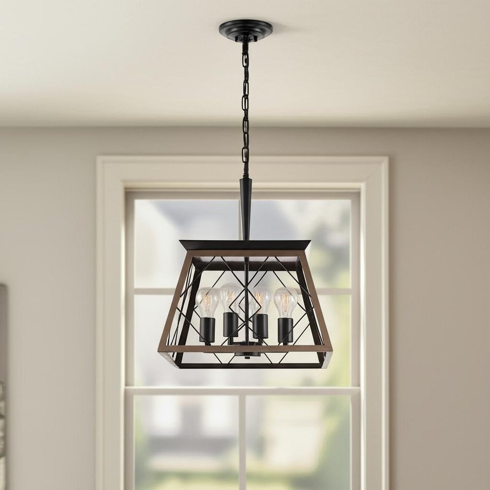 Black Four Light Metal Chandelier With Black Shades HomeRoots