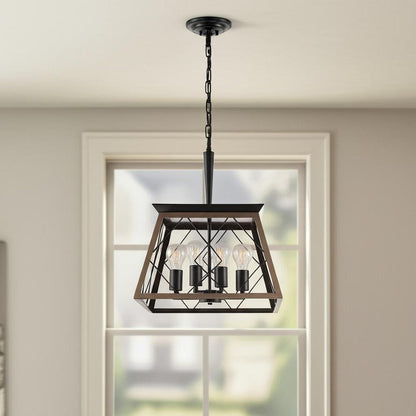Black Four Light Metal Chandelier With Black Shades HomeRoots