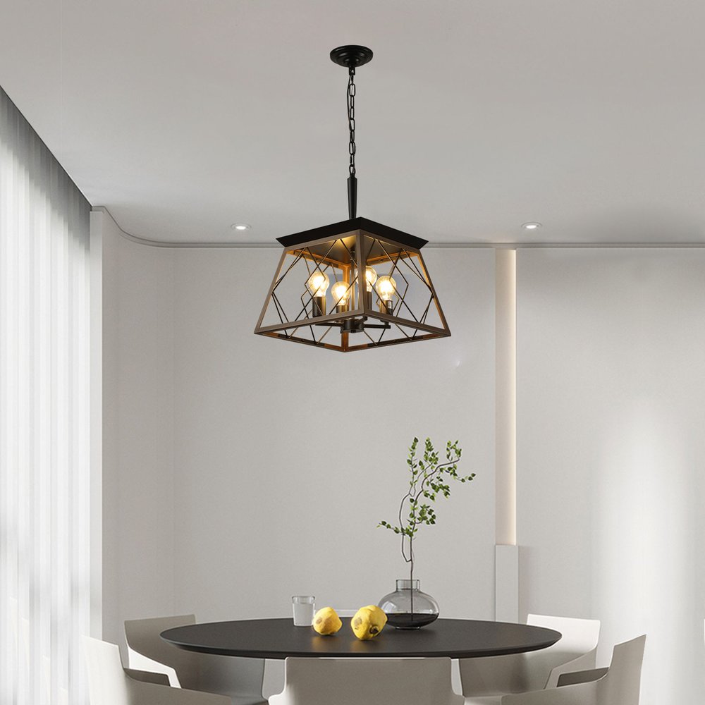Black Four Light Metal Chandelier With Black Shades HomeRoots