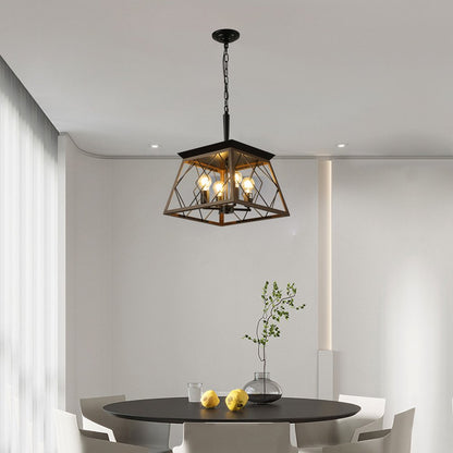 Black Four Light Metal Chandelier With Black Shades HomeRoots