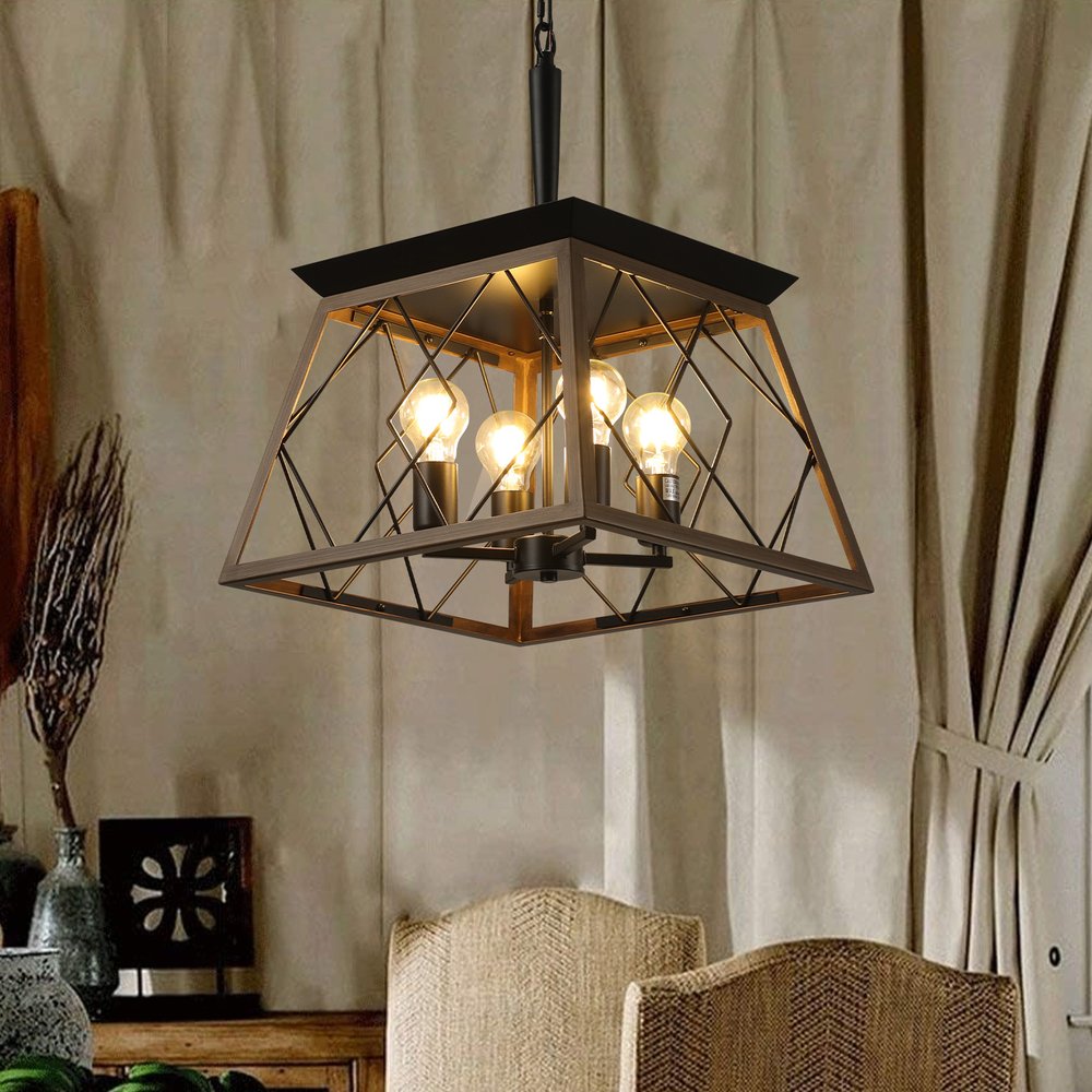 Black Four Light Metal Chandelier With Black Shades HomeRoots