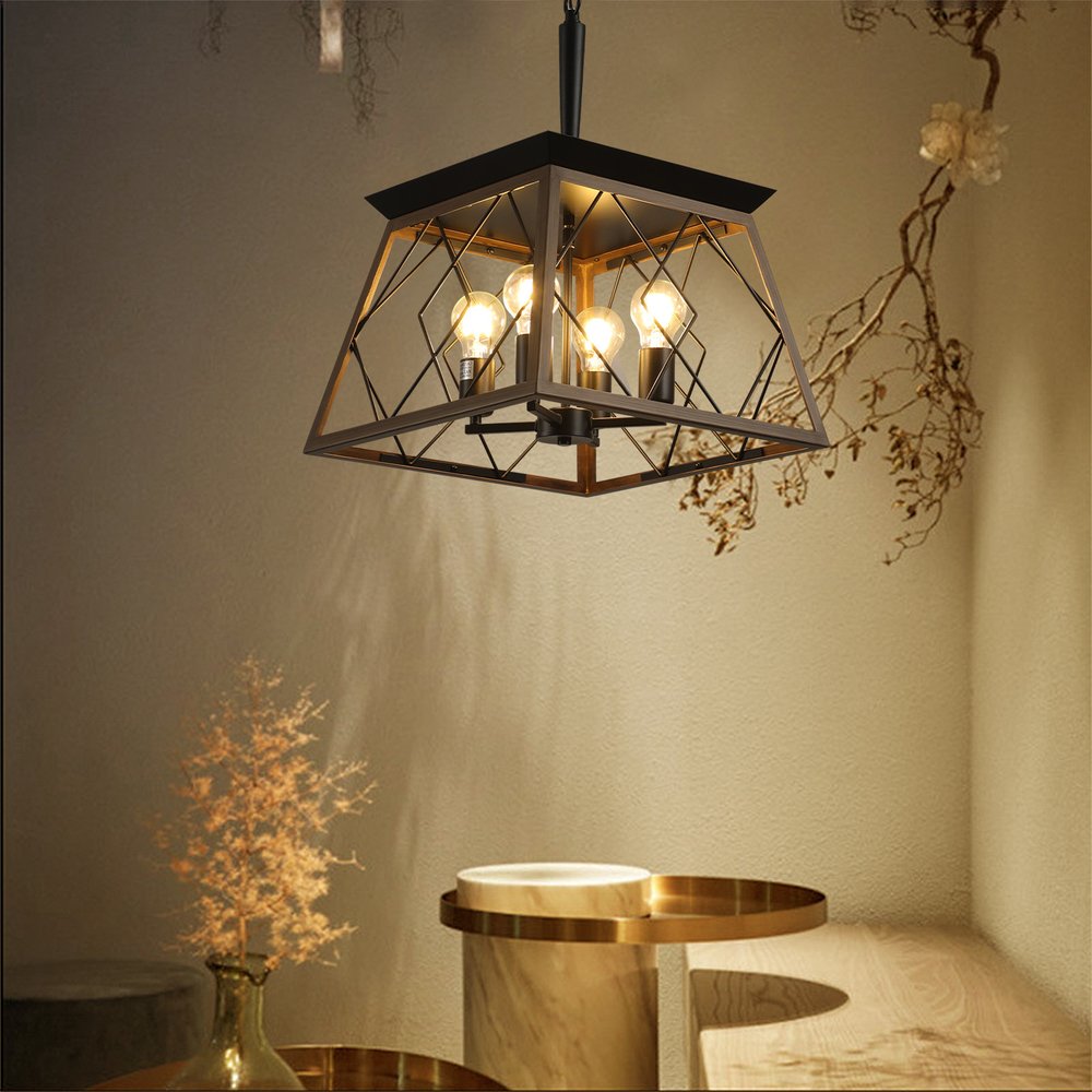 Black Four Light Metal Chandelier With Black Shades HomeRoots