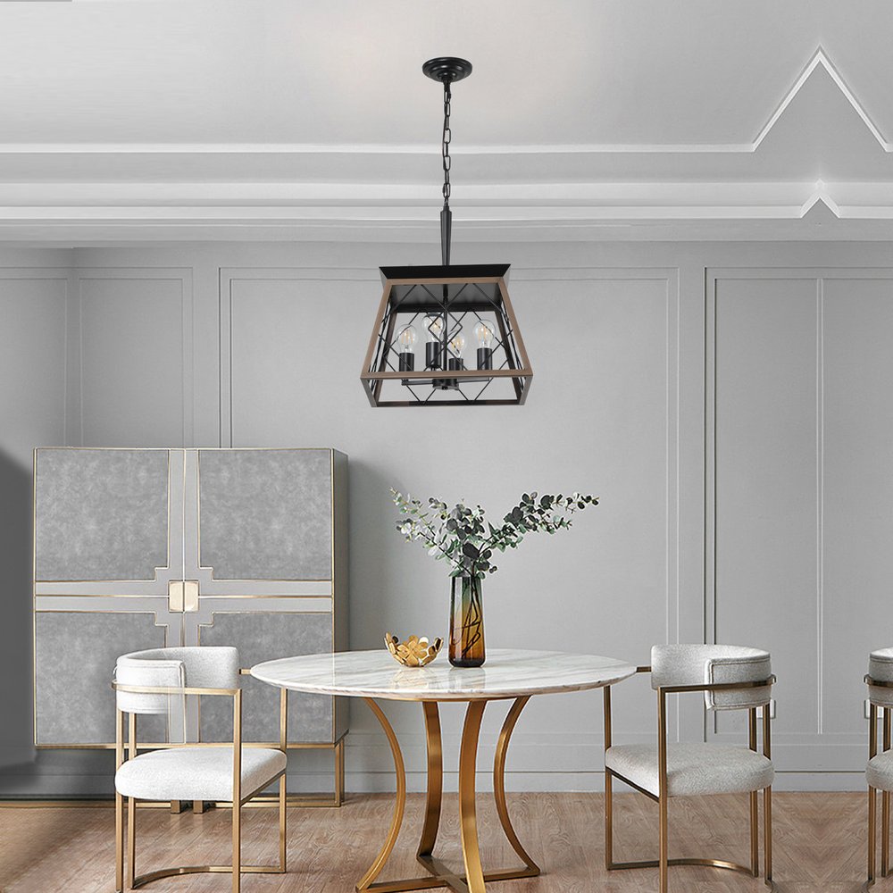 Black Four Light Metal Chandelier With Black Shades HomeRoots