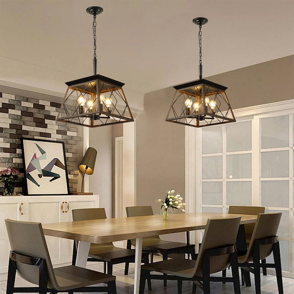 Black Four Light Metal Chandelier With Black Shades HomeRoots