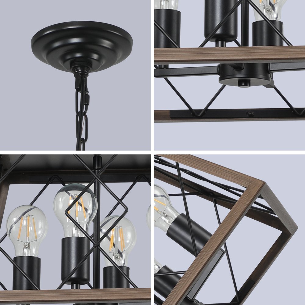 Black Four Light Metal Chandelier With Black Shades HomeRoots