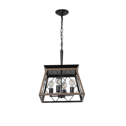 Black Four Light Metal Chandelier With Black Shades HomeRoots