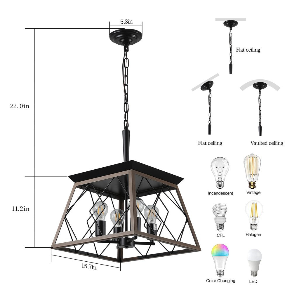 Black Four Light Metal Chandelier With Black Shades HomeRoots