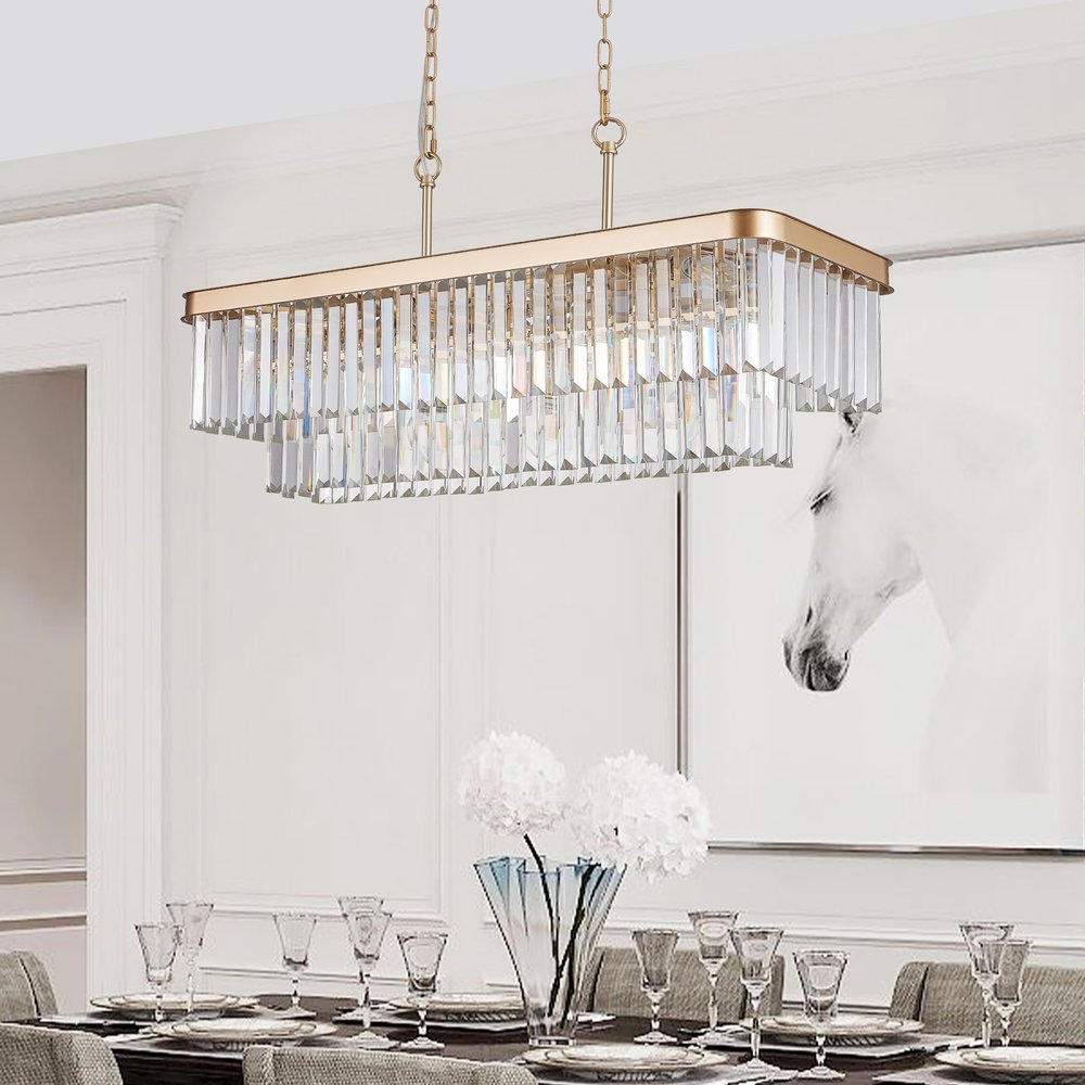 Gold Eleven Light Metal Chandelier With Gold Shades HomeRoots