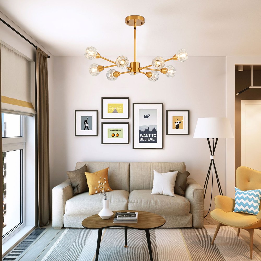 Gold Nine Light Metal Chandelier HomeRoots