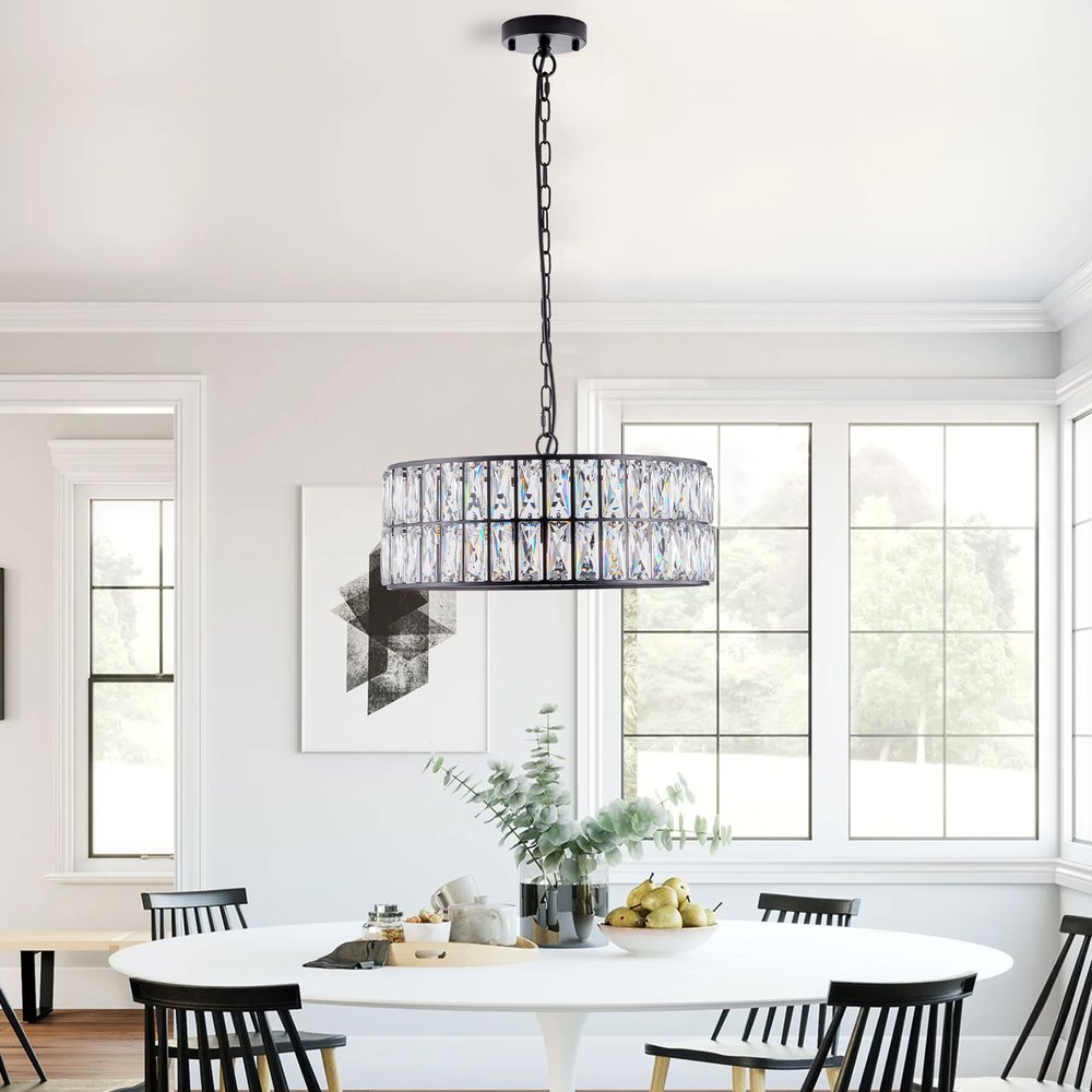 Black Six Light Metal Chandelier With Black Shades HomeRoots