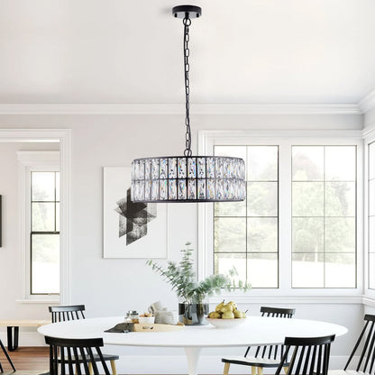 Black Six Light Metal Chandelier With Black Shades HomeRoots