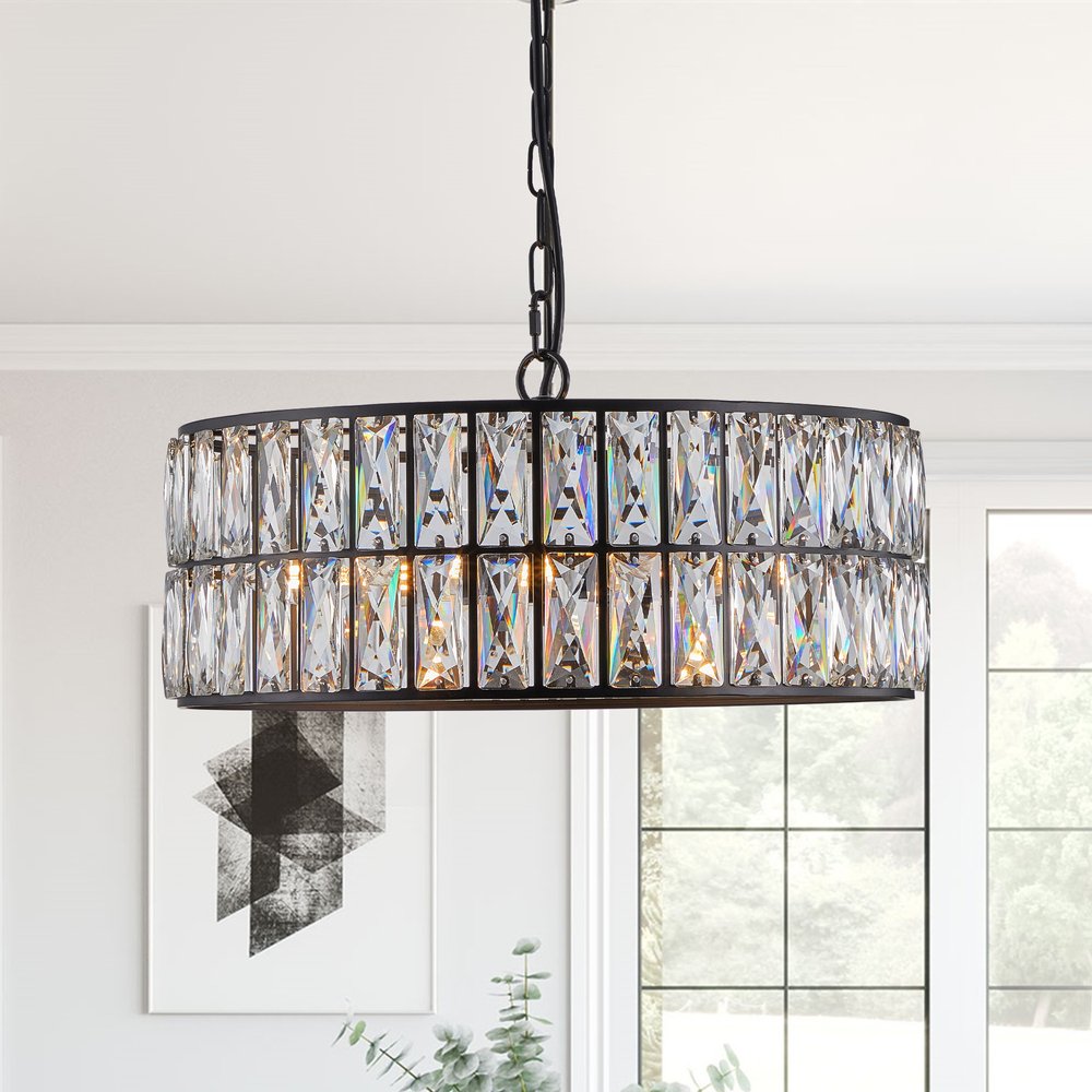 Black Six Light Metal Chandelier With Black Shades HomeRoots