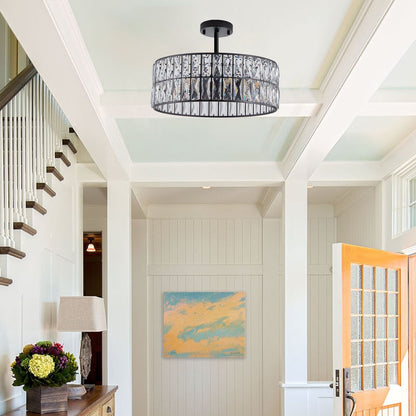 Black Six Light Metal Chandelier With Black Shades HomeRoots