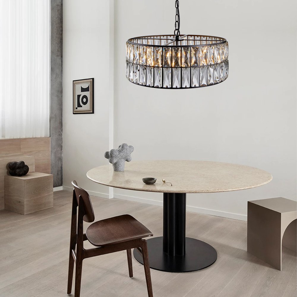 Black Six Light Metal Chandelier With Black Shades HomeRoots