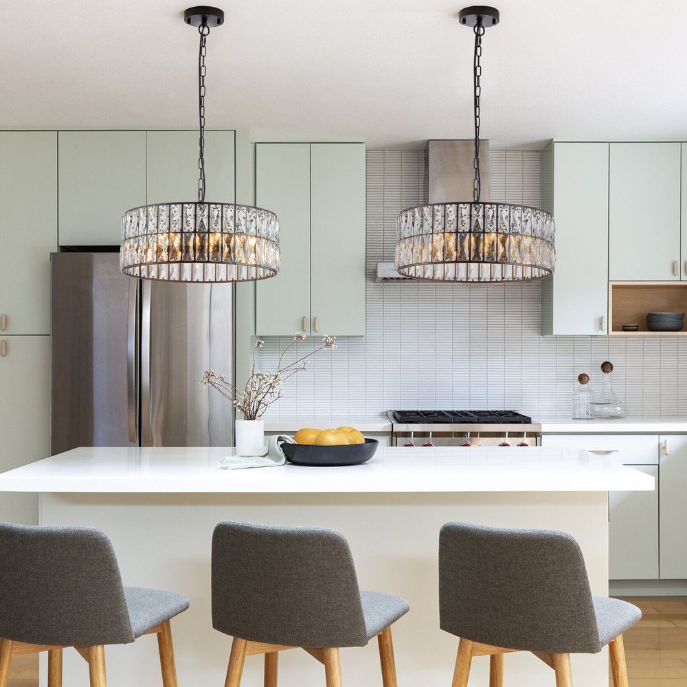 Black Six Light Metal Chandelier With Black Shades HomeRoots