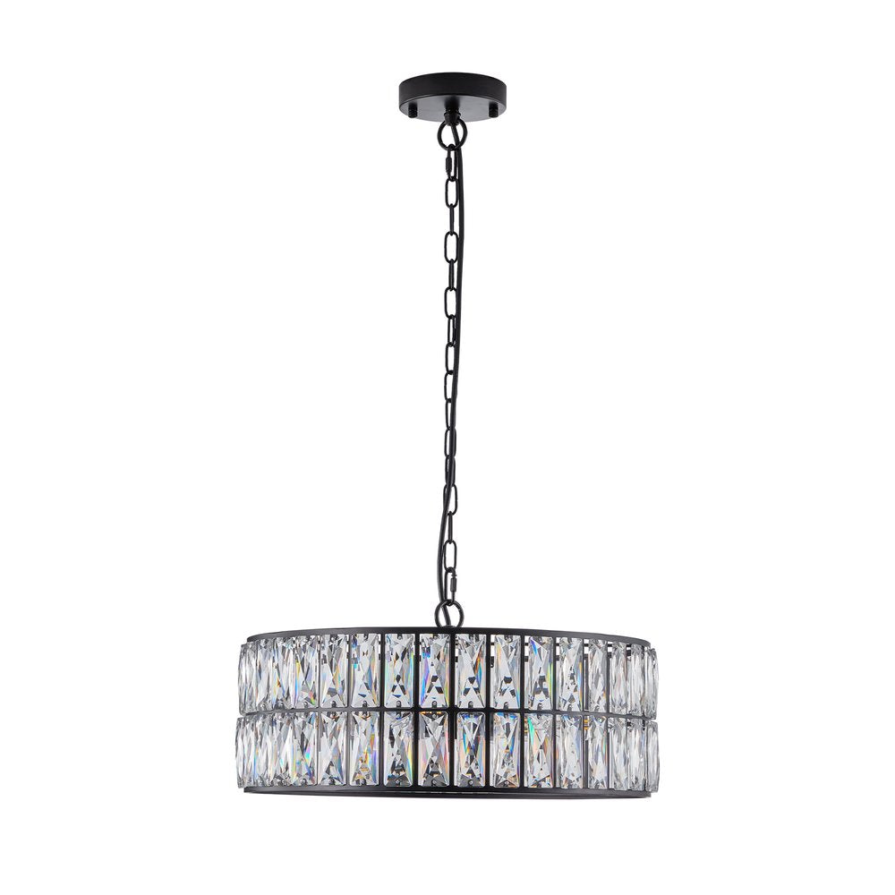 Black Six Light Metal Chandelier With Black Shades HomeRoots