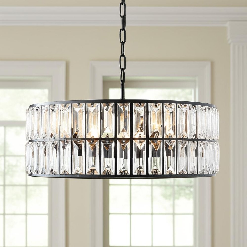 Black Six Light Metal Chandelier With Black Shades HomeRoots