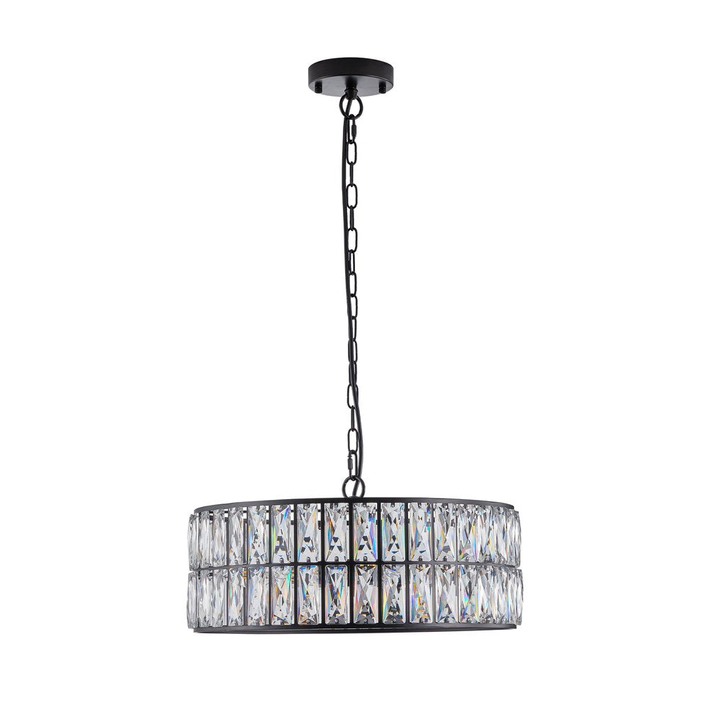 Black Six Light Metal Chandelier With Black Shades HomeRoots
