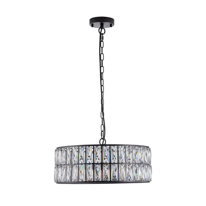 Black Six Light Metal Chandelier With Black Shades HomeRoots