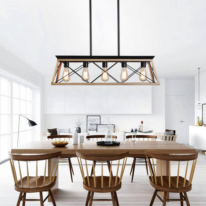 Oak Five Light Metal Chandelier With Oak Shades HomeRoots