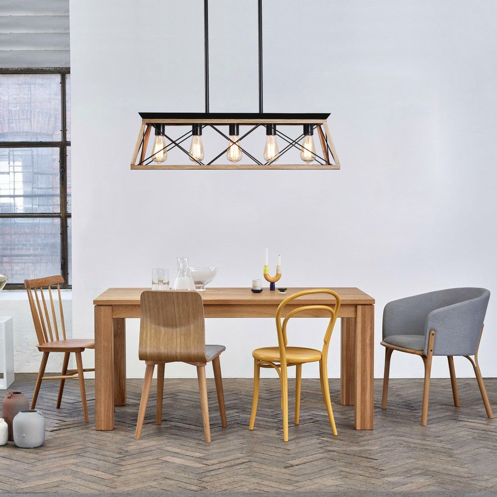 Oak Five Light Metal Chandelier With Oak Shades HomeRoots