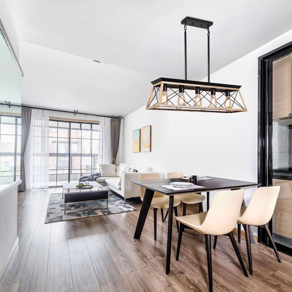 Oak Five Light Metal Chandelier With Oak Shades HomeRoots