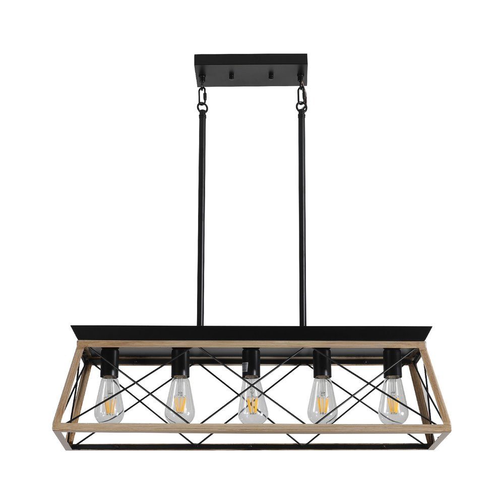 Oak Five Light Metal Chandelier With Oak Shades HomeRoots