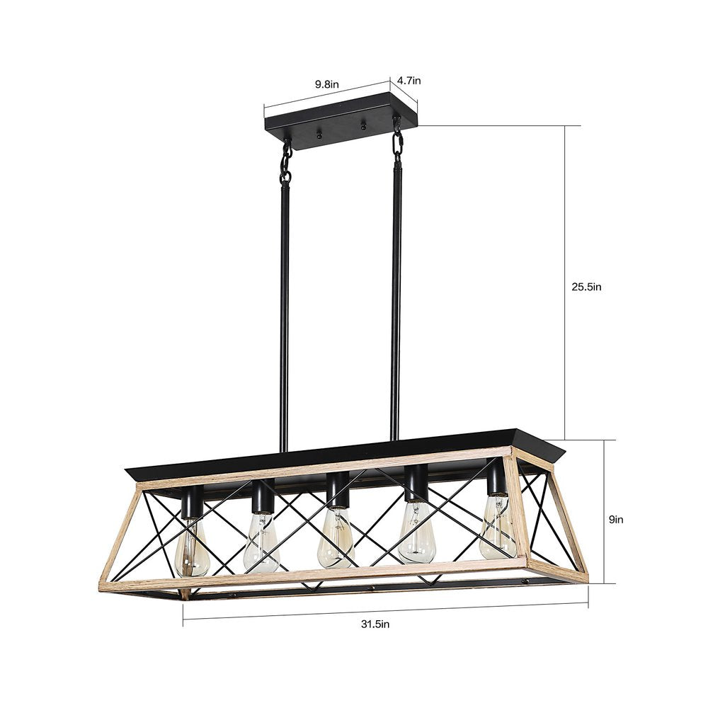 Oak Five Light Metal Chandelier With Oak Shades HomeRoots