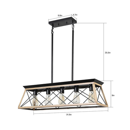 Oak Five Light Metal Chandelier With Oak Shades HomeRoots