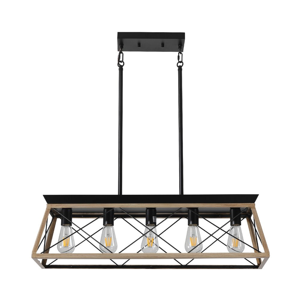 Oak Five Light Metal Chandelier With Oak Shades HomeRoots