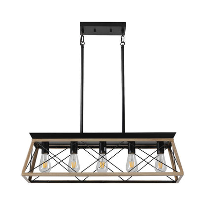 Oak Five Light Metal Chandelier With Oak Shades HomeRoots