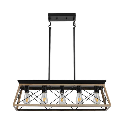 Oak Five Light Metal Chandelier With Oak Shades HomeRoots