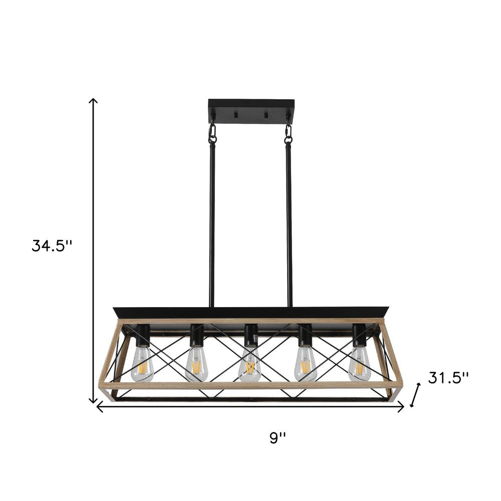 Oak Five Light Metal Chandelier With Oak Shades HomeRoots
