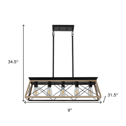 Oak Five Light Metal Chandelier With Oak Shades HomeRoots