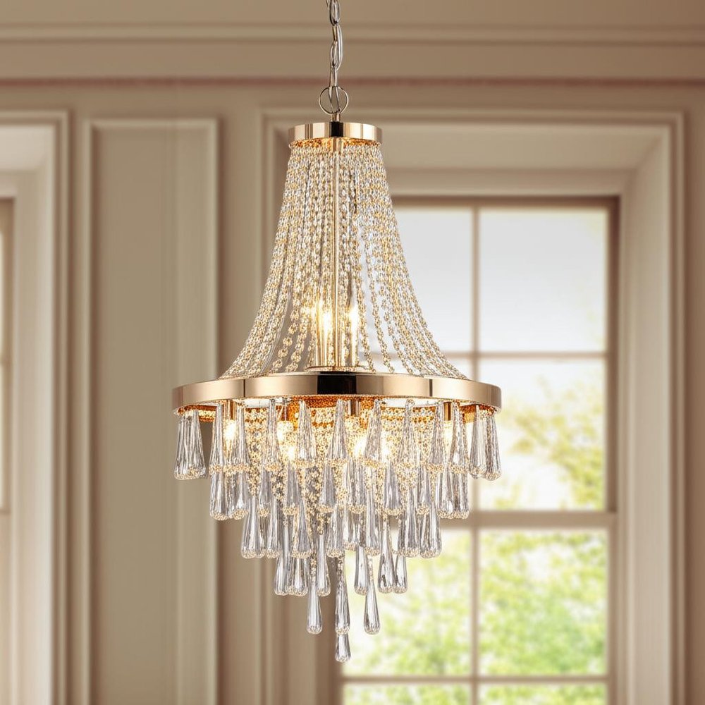 Gold Eleven Light Metal Chandelier With Gold Shades HomeRoots