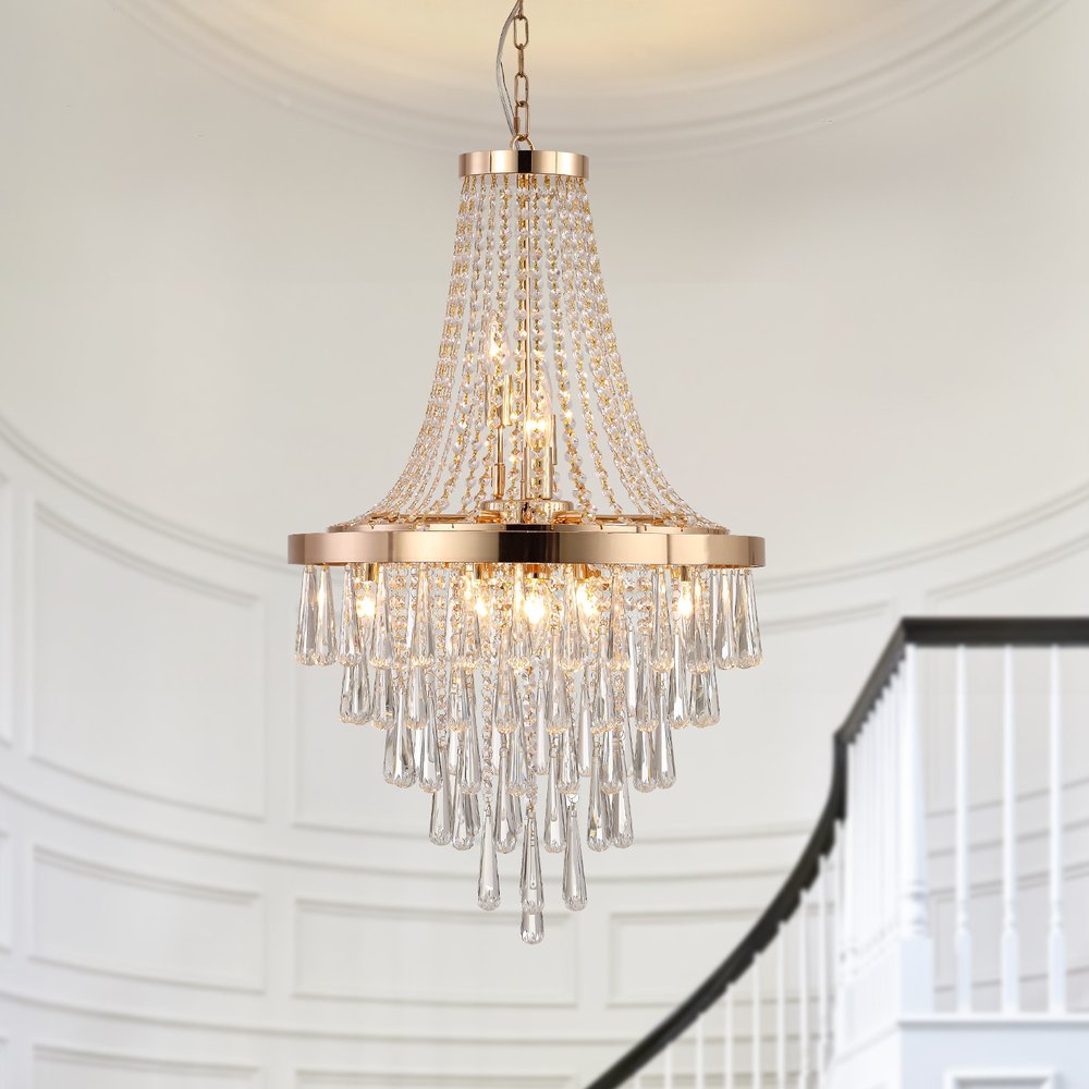 Gold Eleven Light Metal Chandelier With Gold Shades HomeRoots