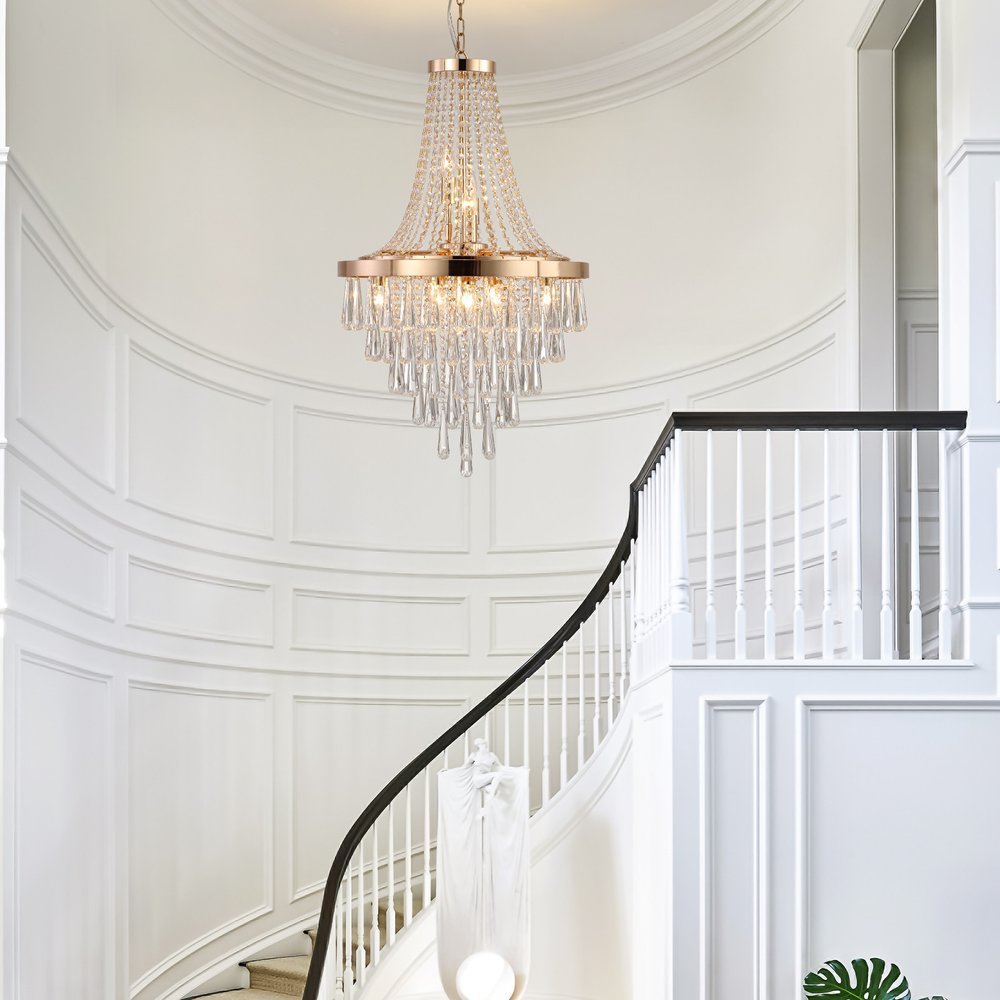 Gold Eleven Light Metal Chandelier With Gold Shades HomeRoots