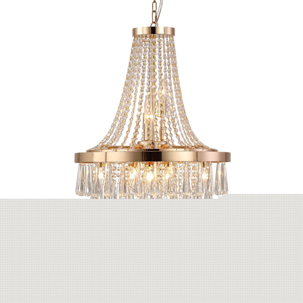 Gold Eleven Light Metal Chandelier With Gold Shades HomeRoots