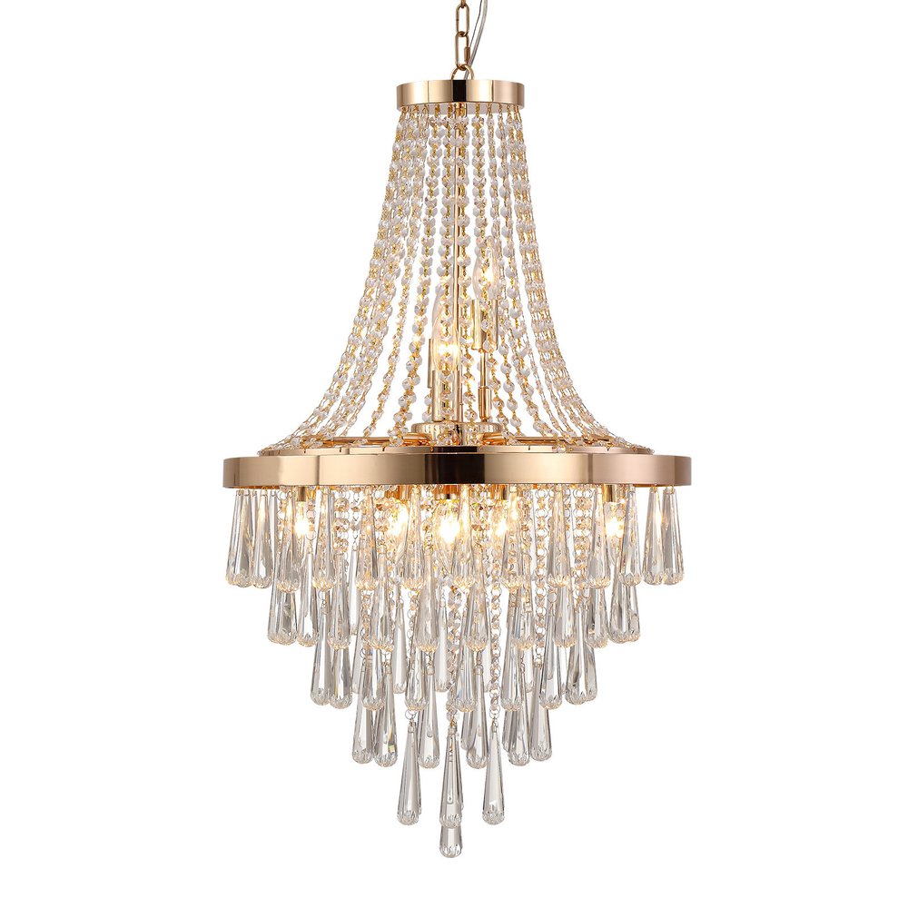 Gold Eleven Light Metal Chandelier With Gold Shades HomeRoots