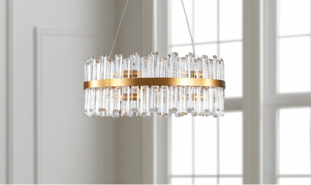 Gold Twelve Light Metal Chandelier With Gold Shades HomeRoots