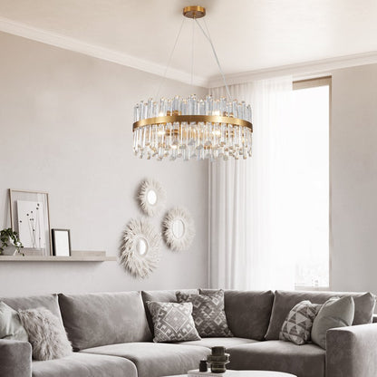 Gold Twelve Light Metal Chandelier With Gold Shades HomeRoots