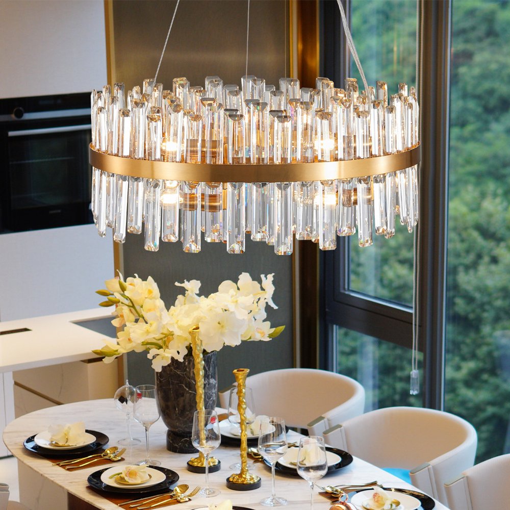 Gold Twelve Light Metal Chandelier With Gold Shades HomeRoots