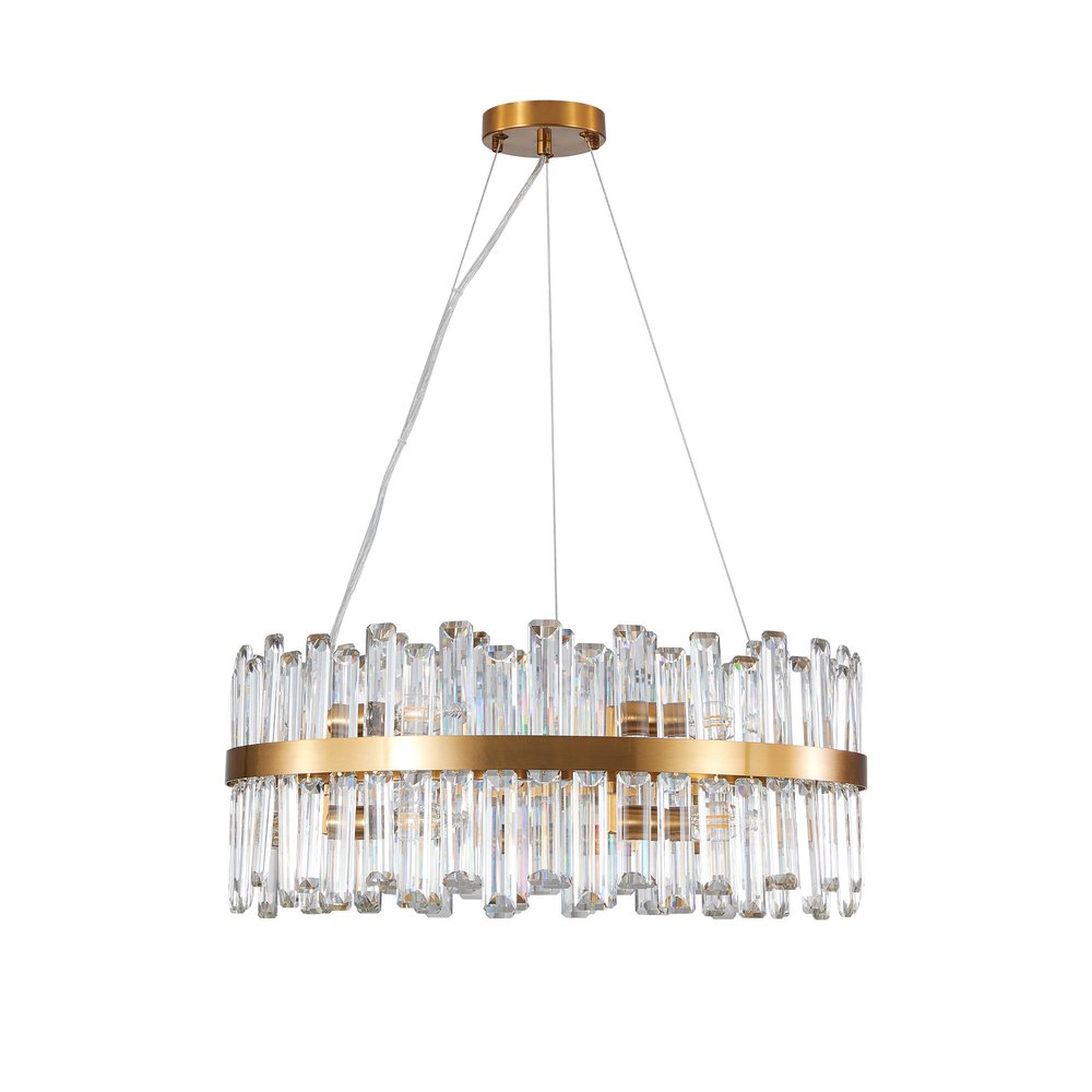 Gold Twelve Light Metal Chandelier With Gold Shades HomeRoots