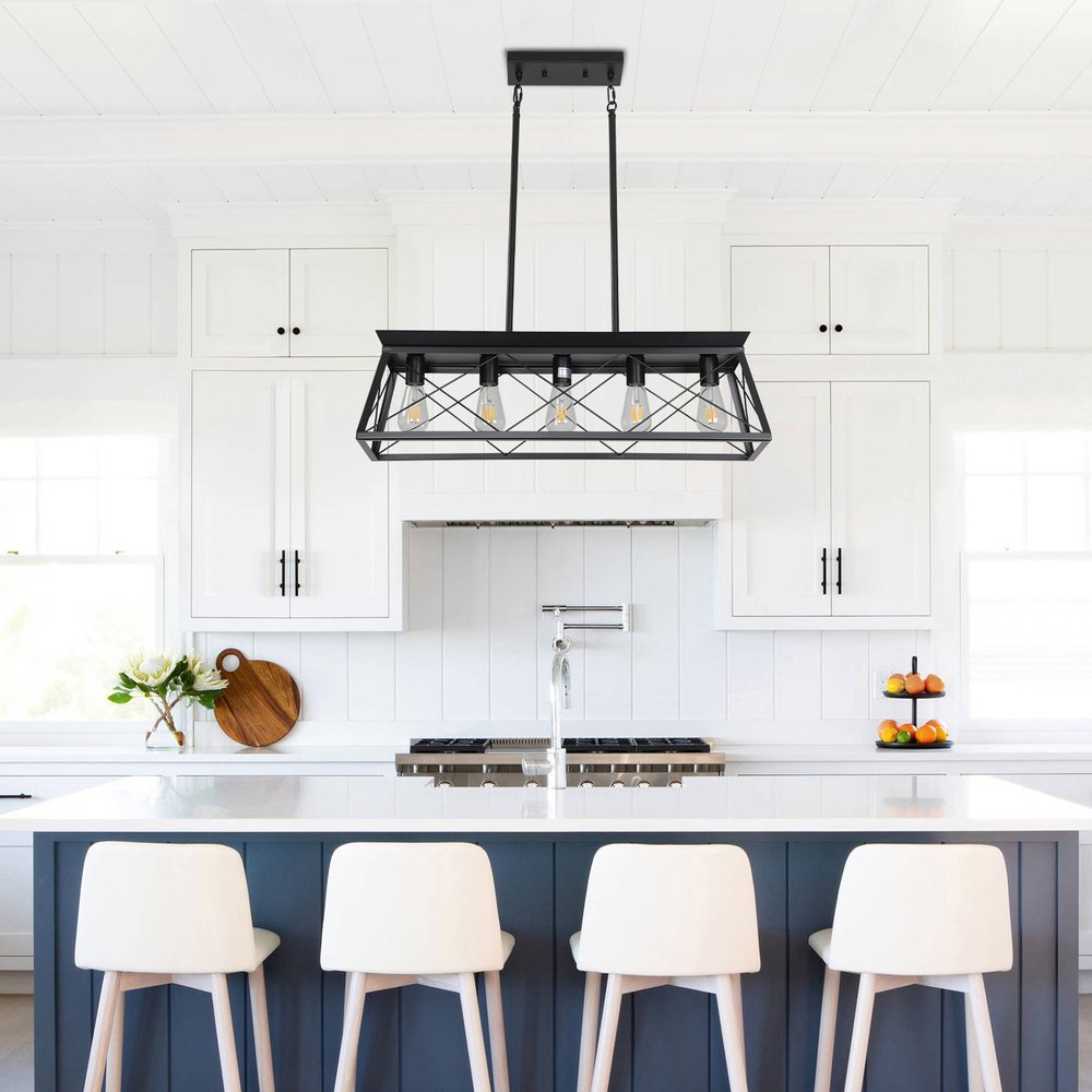 Black Five Light Metal Chandelier With Black Shades HomeRoots