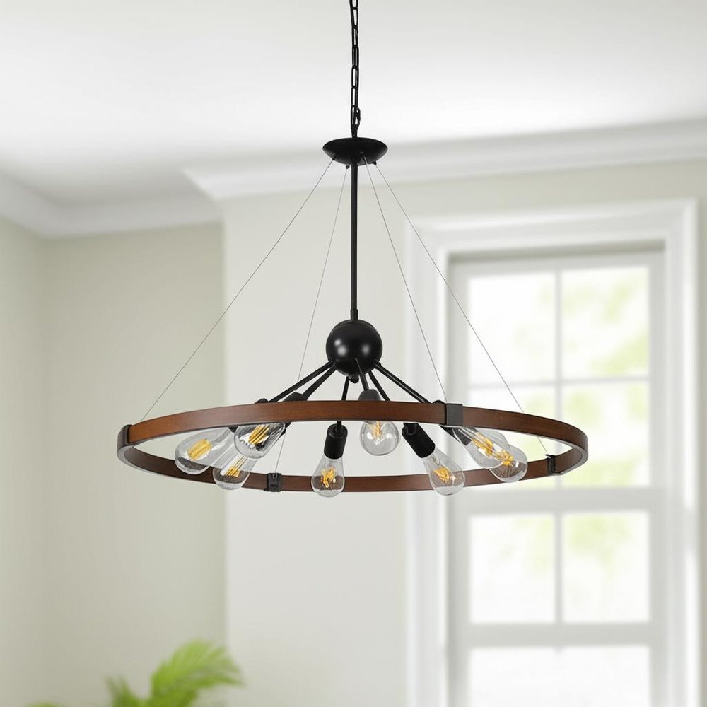 Brown Eight Light Metal Chandelier With Brown Shades HomeRoots