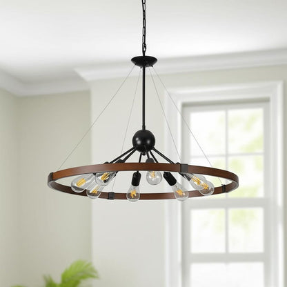 Brown Eight Light Metal Chandelier With Brown Shades HomeRoots