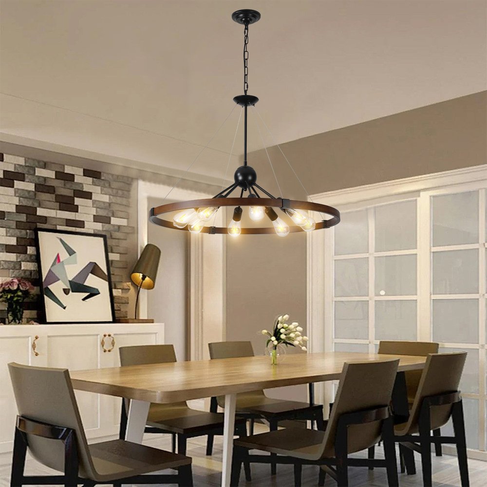 Brown Eight Light Metal Chandelier With Brown Shades HomeRoots
