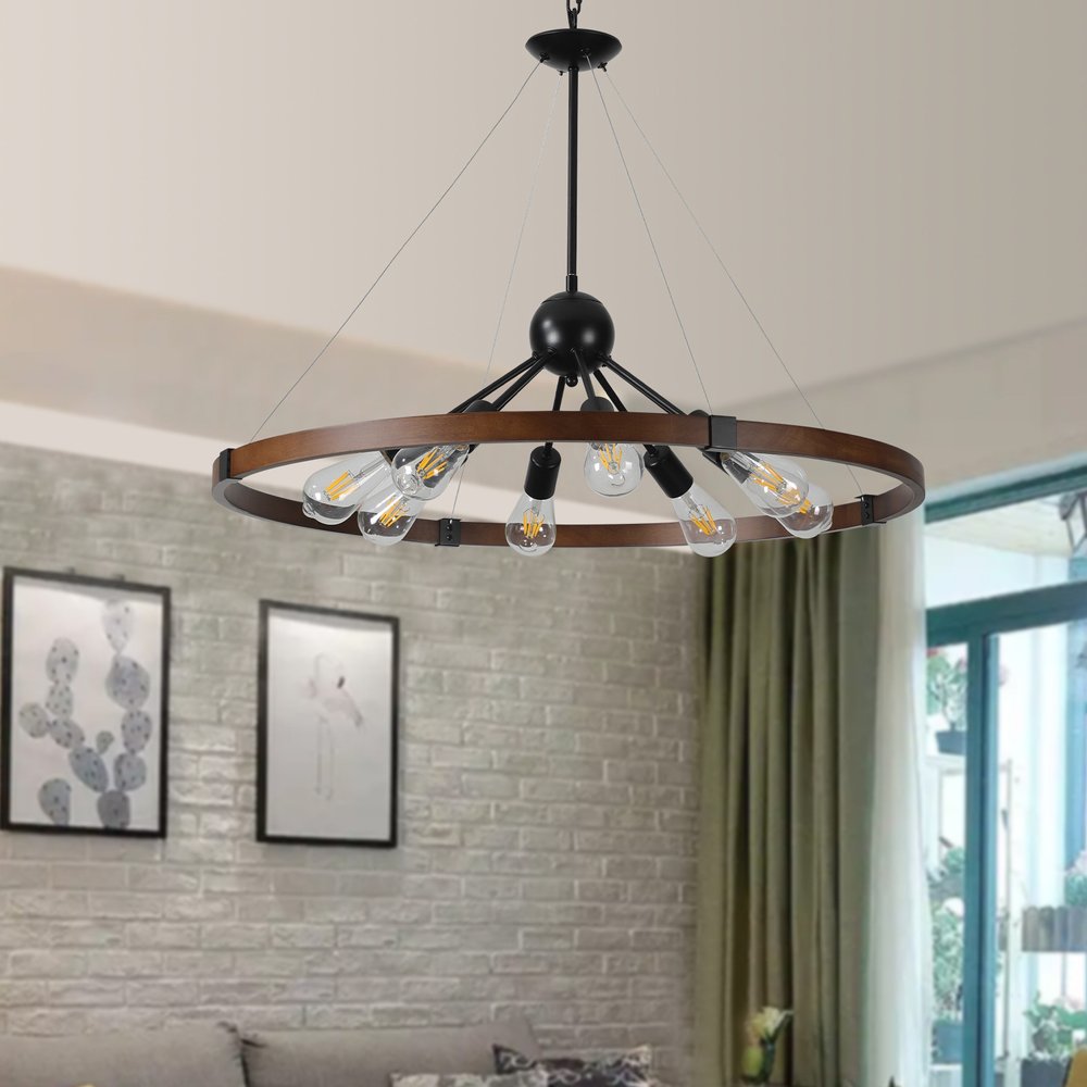 Brown Eight Light Metal Chandelier With Brown Shades HomeRoots