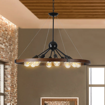 Brown Eight Light Metal Chandelier With Brown Shades HomeRoots