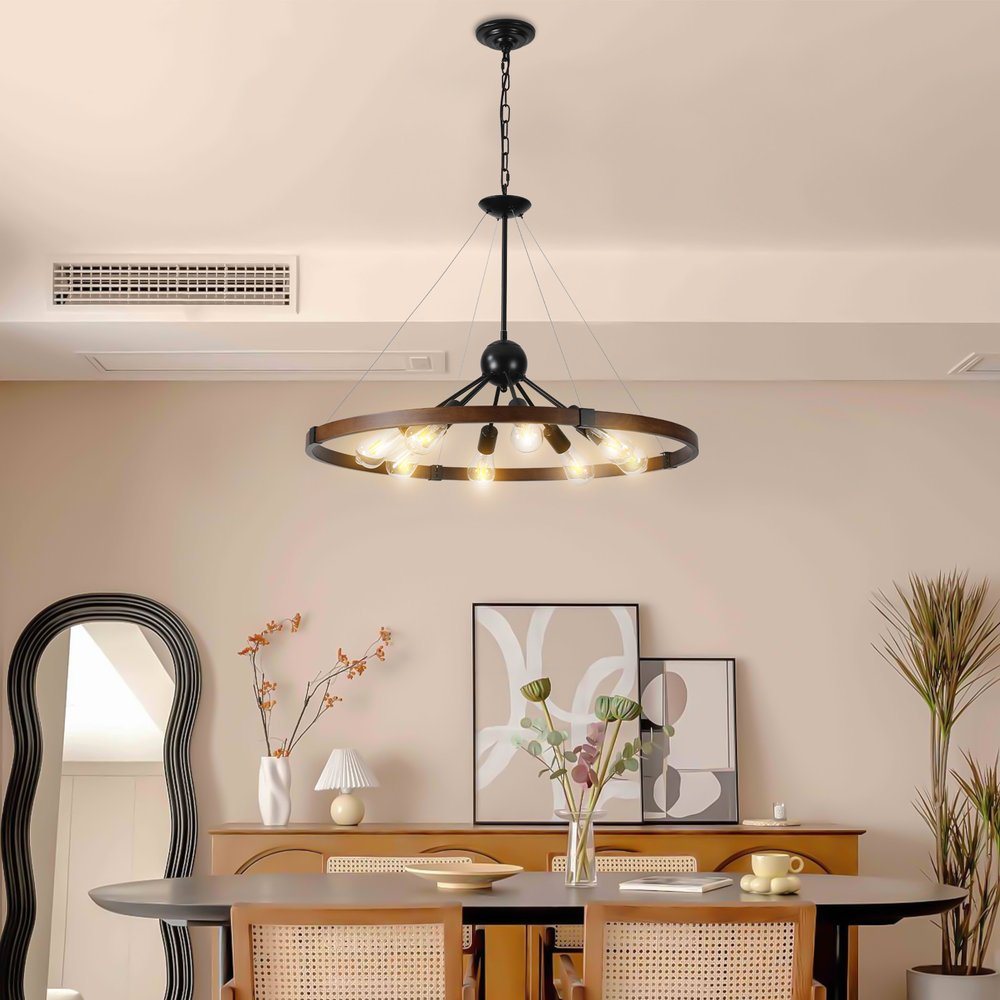 Brown Eight Light Metal Chandelier With Brown Shades HomeRoots
